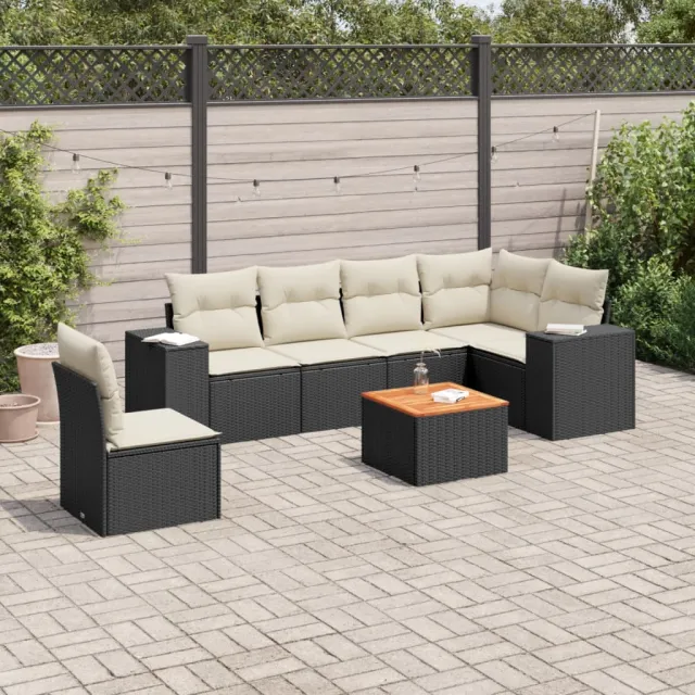 vidaXL 7-delige Loungeset met kussens poly rattan zwart, foto 2