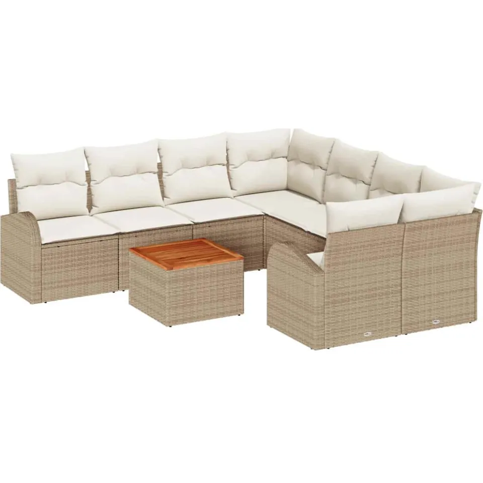 vidaXL Tuinbankenset 9 st Beige en Crème poly rattan