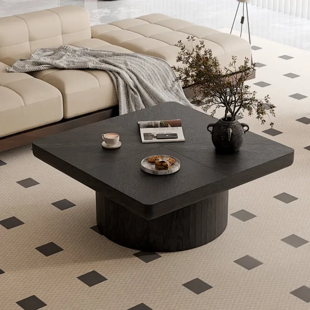 REDOM Salontafel - Vierkant En Dik Tafelblad - Modern - Voor De Woonkamer - Massief Hout En MDF - Zwart
