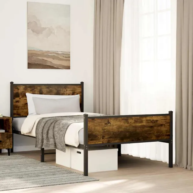 vidaXL Bedframe zonder matras metaal gerookt eikenkleurig 100x190 cm
