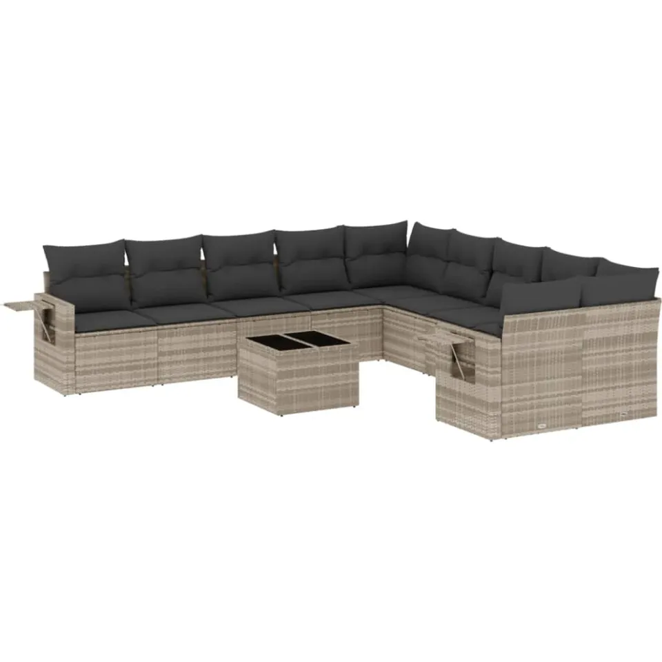 vidaXL 11-delige Loungeset met kussens poly rattan lichtgrijs