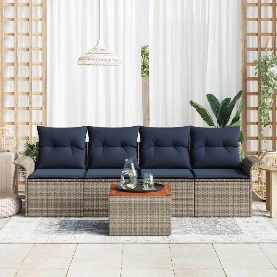 vidaXL Tuinbankenset 5 st Grijs poly rattan, foto 3