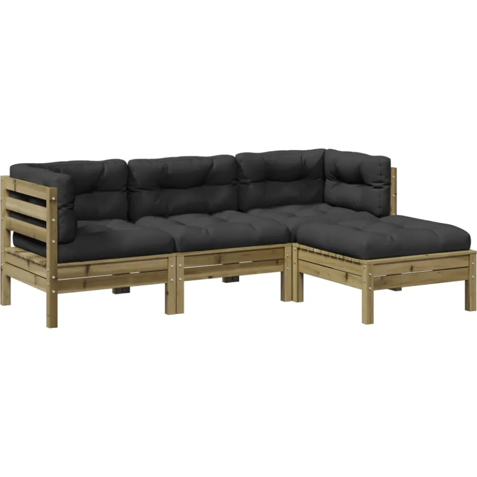 vidaXL 4-delige Loungeset met kussens geïmpregneerd grenenhout Bruin