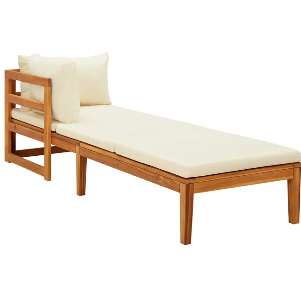 vidaXL Ligstoelen 2 st met crèmewitte kussens acaciahout
