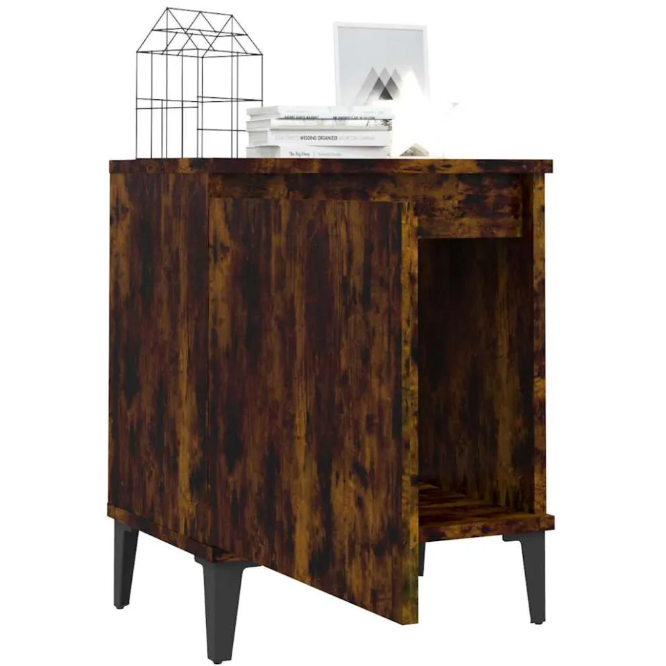 vidaXL Nachtkastjes met metalen poten 40x30x50 cm gerookt eikenkleurig Bruin