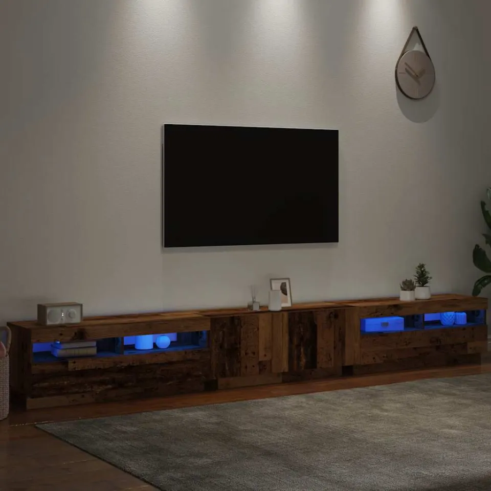 vidaXL Tv-meubel met LED 300x35x40 cm bewerkt hout oud hout bruin, foto 4
