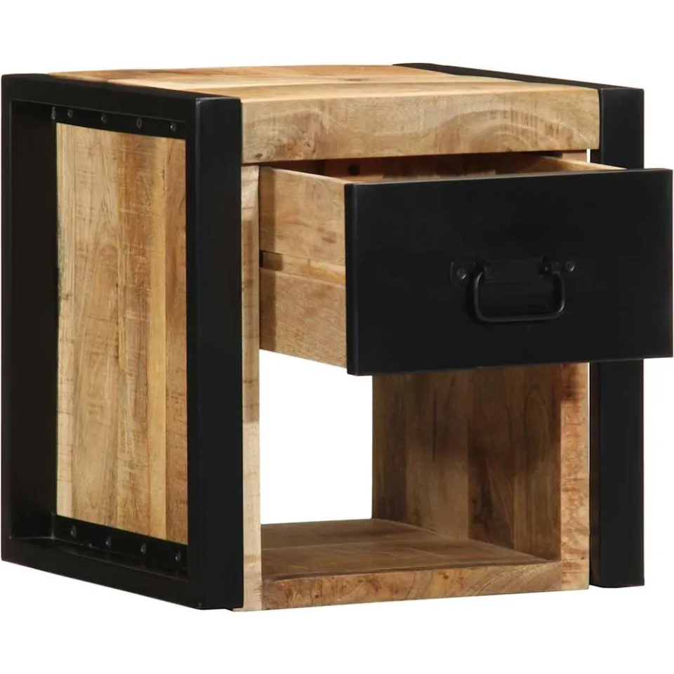 vidaXL Nachtkastjes 2 st 40x35x40 cm massief ruw hout mango bruin, foto 3