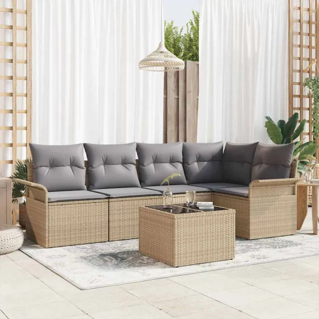 vidaXL Tuin Sofa Set 6 st Beige poly rattan, foto 2