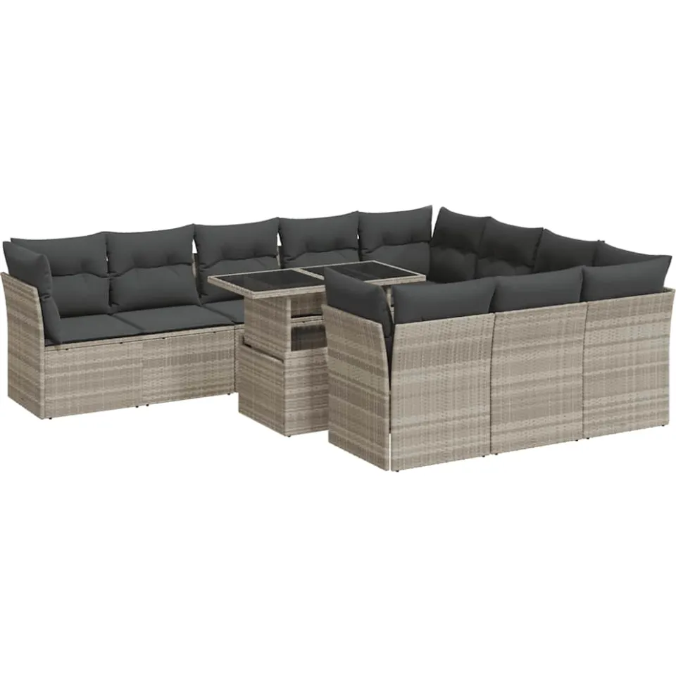 vidaXL 11-delige Loungeset met kussens poly rattan lichtgrijs grijs, foto 3