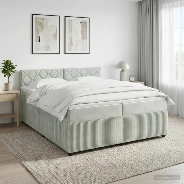 vidaXL Boxspringbed met matras Lichtgrijs 200 x 200 cm Fluweel