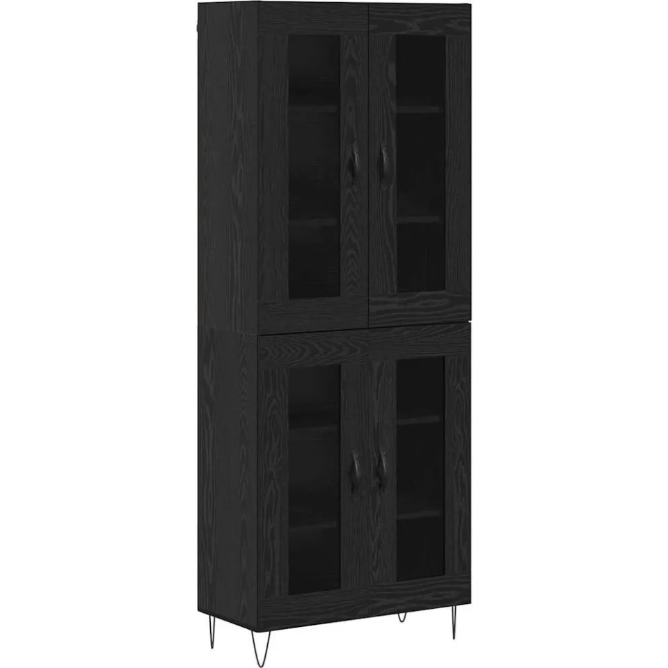 vidaXL Hoge kast Zwart Eiken 69,5 x 34 x 90 cm Bewerkt hout, foto 3