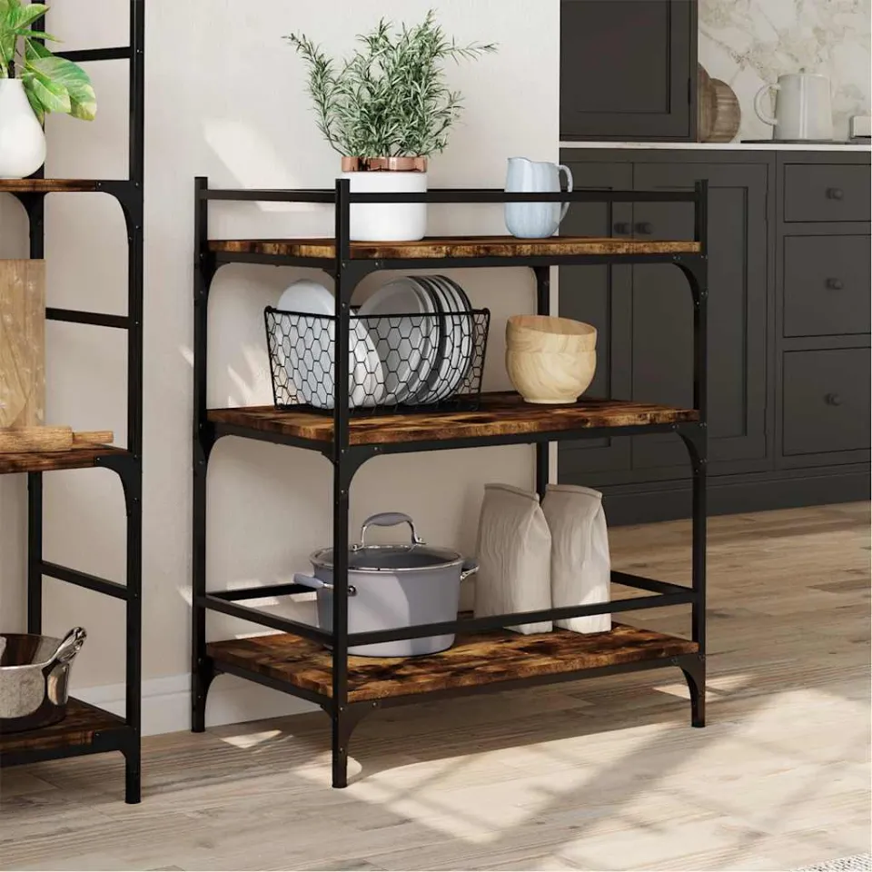 vidaXL Keukentrolley 65x40x86,5 cm bewerkt hout gerookt eikenkleurig, foto 4