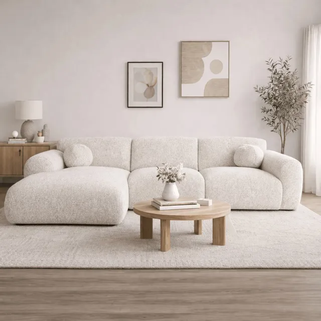 Dimehouse Hoekbank zand chenille stof - 270x165 cm - Shane - links - Chenille - Japandi - 270 x 165 x 75 cm