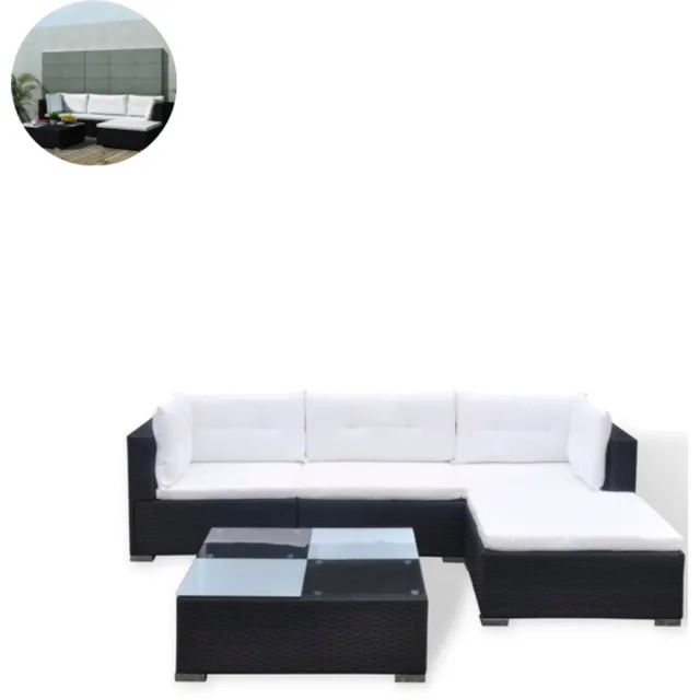 GranMaison Loungeset - 5-delige - Tuinmeubels - Palletkussens - Weerbestendig - Tuinbank - Comfortabel Zitten - Modulair Bankstel - Poly rattan - Zwart