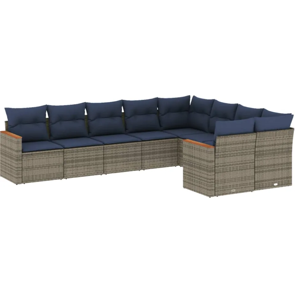 vidaXL 9-delige tuinbankset met kussens, grijs polyrotan, foto 3