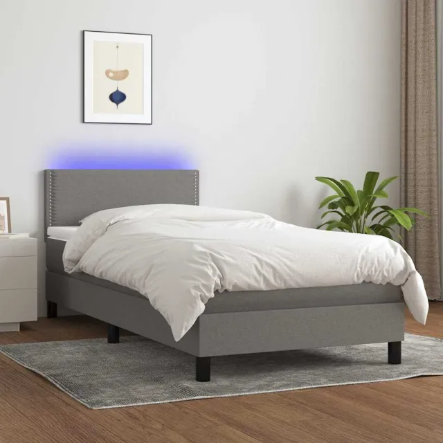 vidaXL Boxspring met matras en LED stof donkergrijs 90x200 cm