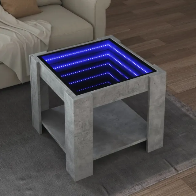 vidaXL Salontafel met LED 53x53x45 cm bewerkt hout betongrijs