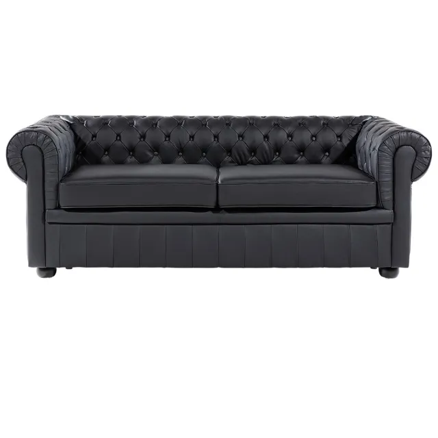 Beliani CHESTERFIELD - Chesterfield bank 2-zits - Zwart - Leer