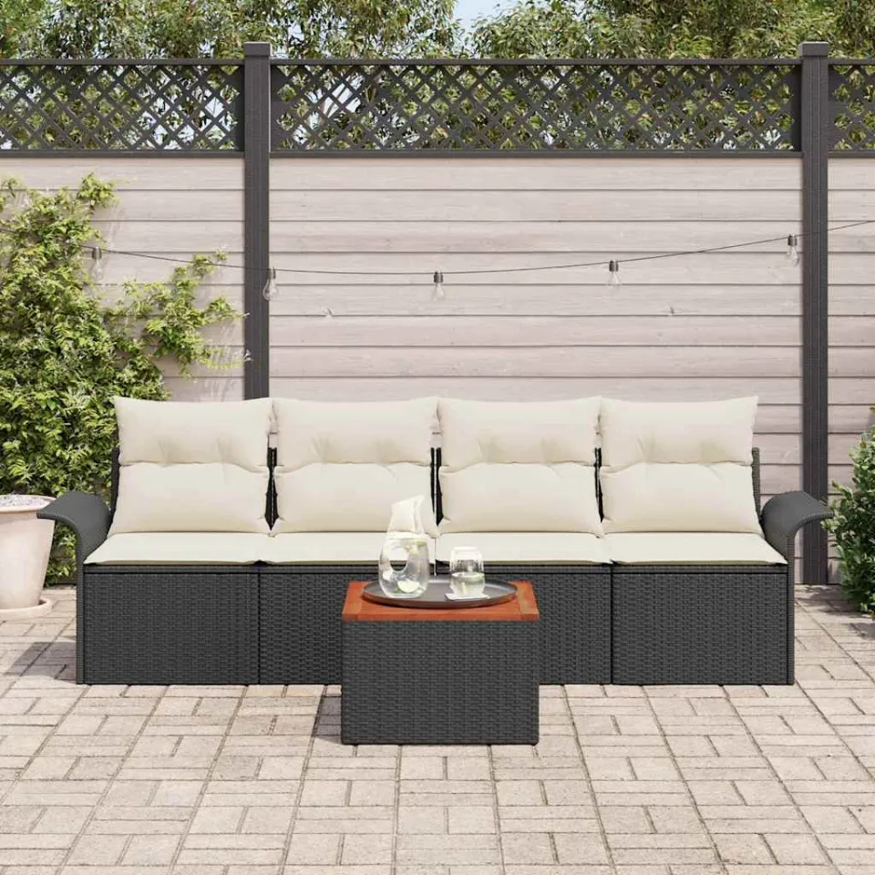 vidaXL Tuinbankenset 5 st Zwart poly rattan, foto 3