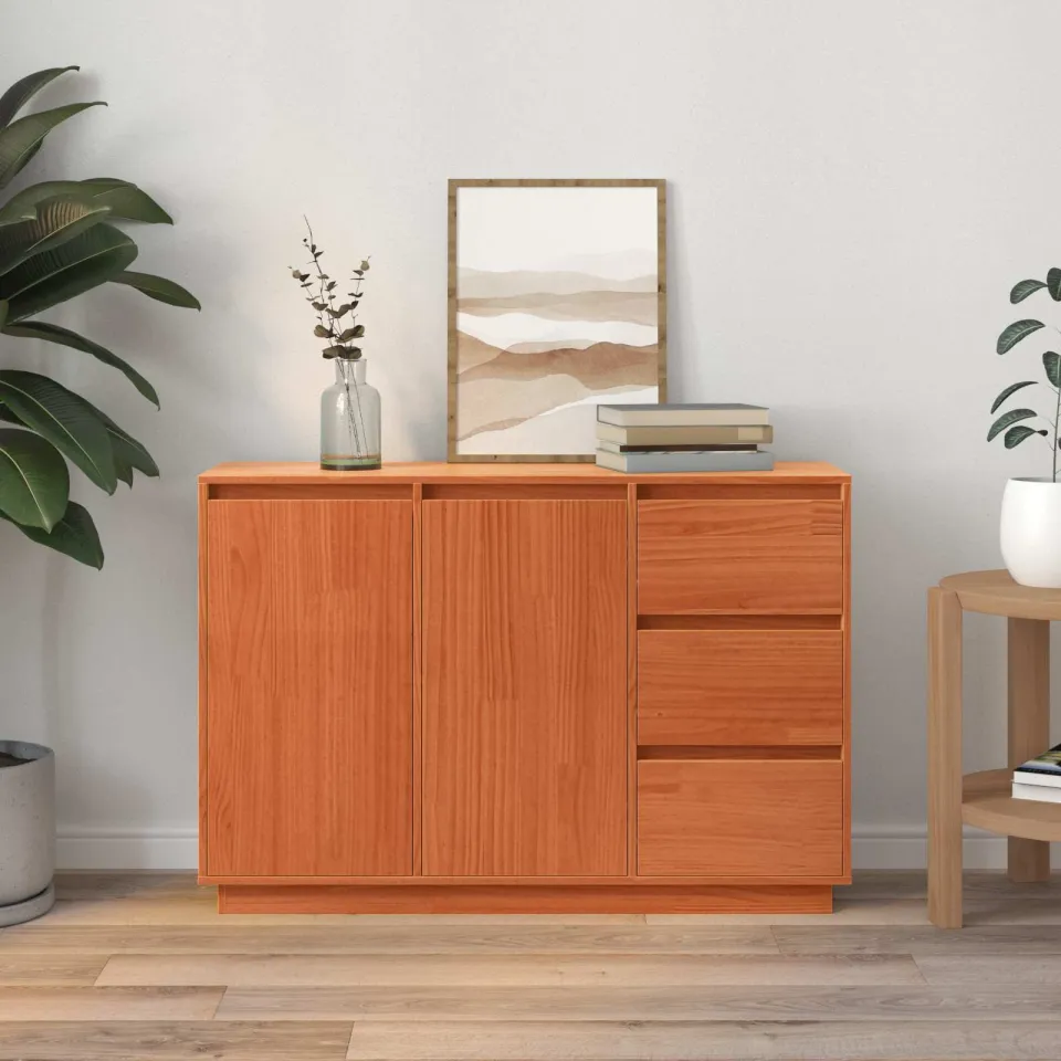 vidaXL Dressoir Bruin Eiken 111 x 34 x 75 cm Massief grenenhout, foto 4