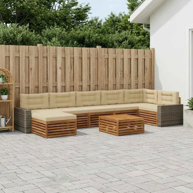 vidaXL Buiten bankenset 8 st 7-zits Natuurlijk en Beige Bruin