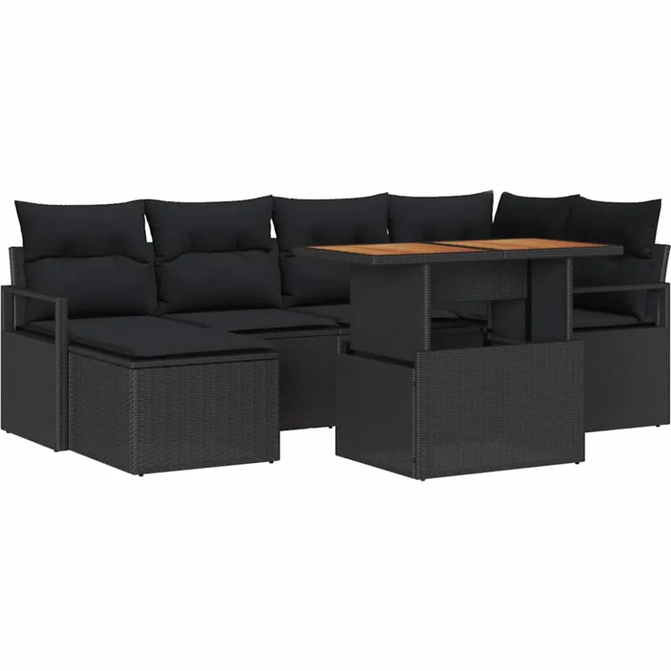 vidaXL Tuinbankenset 7 st Zwart poly rattan