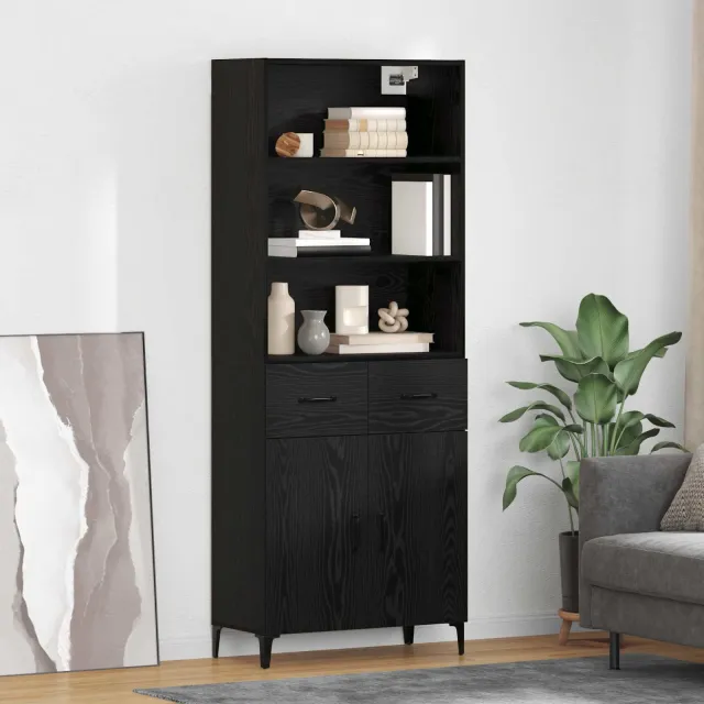 vidaXL Hoge kast Zwart Eiken 69,5 x 34 x 180 cm Bewerkt hout, foto 2