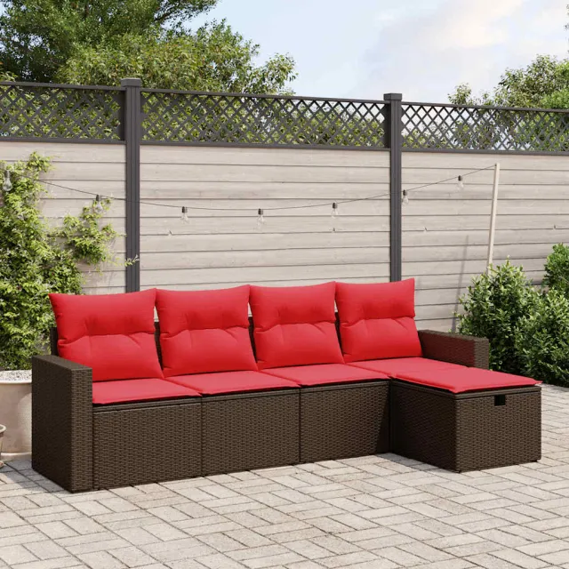vidaXL 5-delige tuinbankset met kussens, bruin polyrotan, foto 2