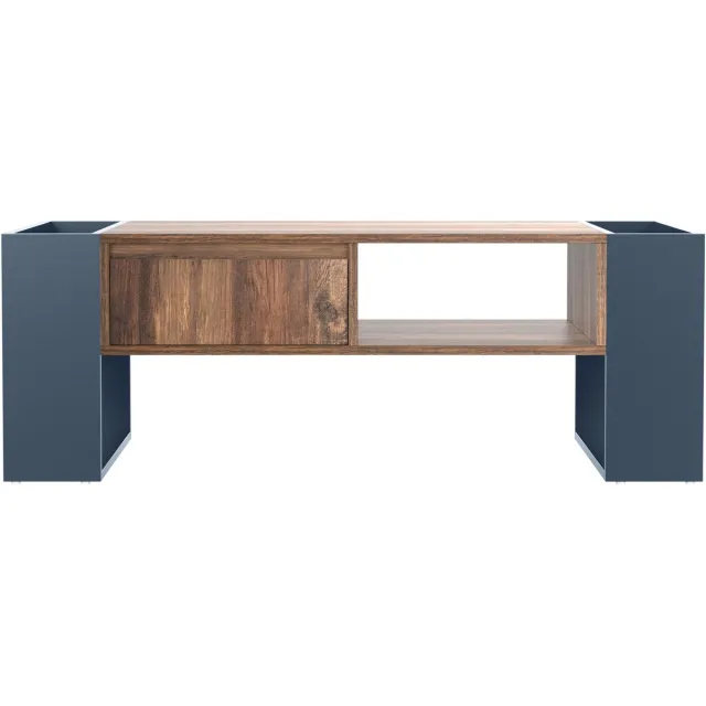 in& out door furniture Couchtafel met houtnerf, met een lade zonder handgreep, een opbergvak en een achterste opbergvak, tweezijdige opbergruimte. Met opbergvakken aan beide kanten. Woonkamer salontafel, grote opbergruimte. Antraciet zwart+ Grijs