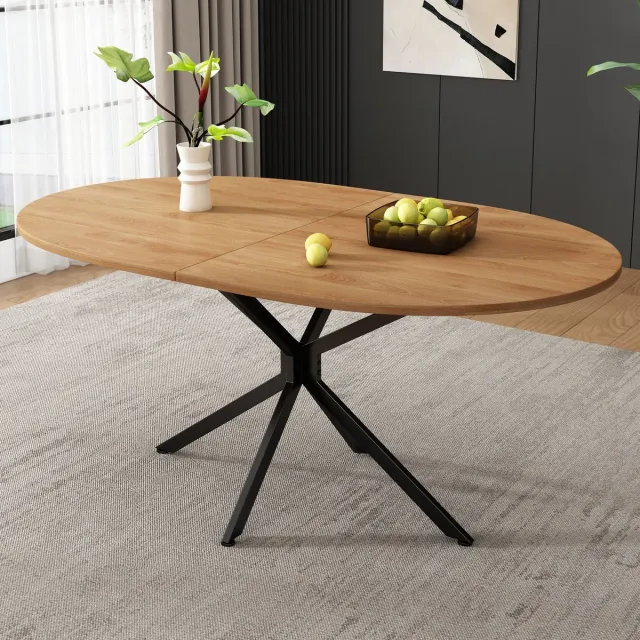 STILVORA Eettafel - Modern Eettafel Met Kruisvormige Stalen Poten - Ruim MDF Blad Voor 4-6 Personen En Makkelijk Schoon Te Maken - 120x80x75,5 cm - Lichtbruin Natuurlijk