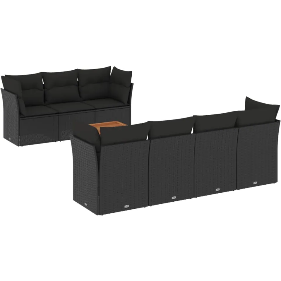 vidaXL 8-delige Loungeset met kussens poly rattan zwart