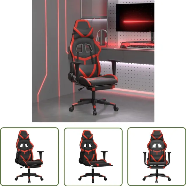 vidaXL Massage - gamestoel - met - voetensteun - kunstleer - zwart - en - rood Zwart en rood