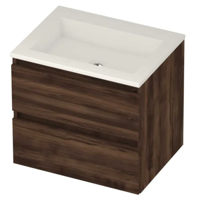 Basic-Line Aura 46 Badmeubelset Acryl Zonder Kraangat Greeploos 60x46x54 cm Barista Oak Glans Wit