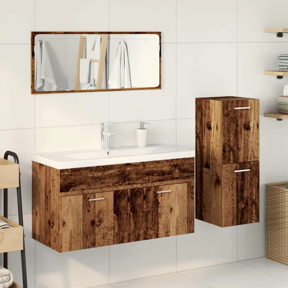 vidaXL 4-delige Badkamermeubelset bewerkt hout oud houtkleurig bruin, foto 2