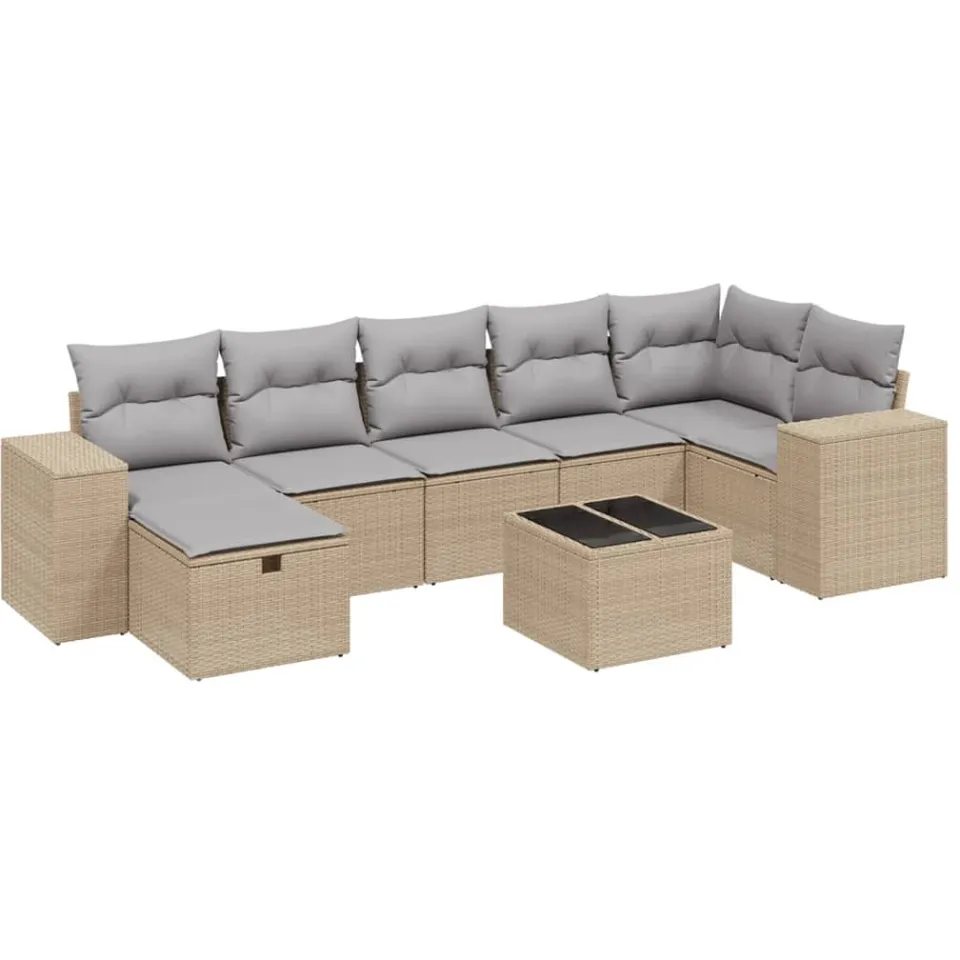 vidaXL 8-delige Loungeset met kussens poly rattan gemengd beige