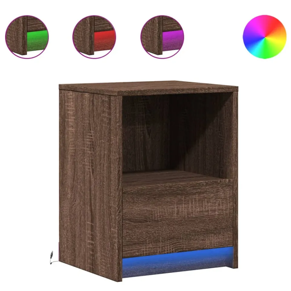 vidaXL Nachtkastje met LED-verlichting bewerkt hout bruin eikenkleur