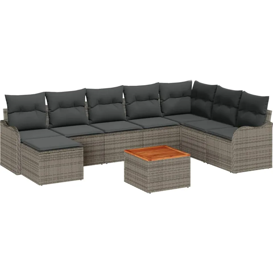 vidaXL Tuinbankenset 9 st Grijs poly rattan