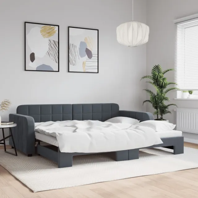 vidaXL Slaapbank met onderschuifbed 90x190 cm fluweel donkergrijs grijs