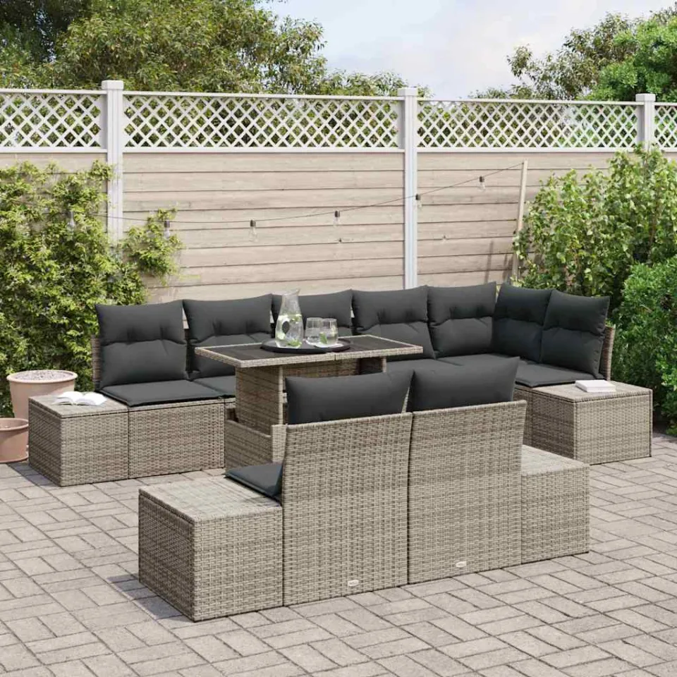 vidaXL Tuin Sofa Set 9 st Grijs poly rattan, foto 3