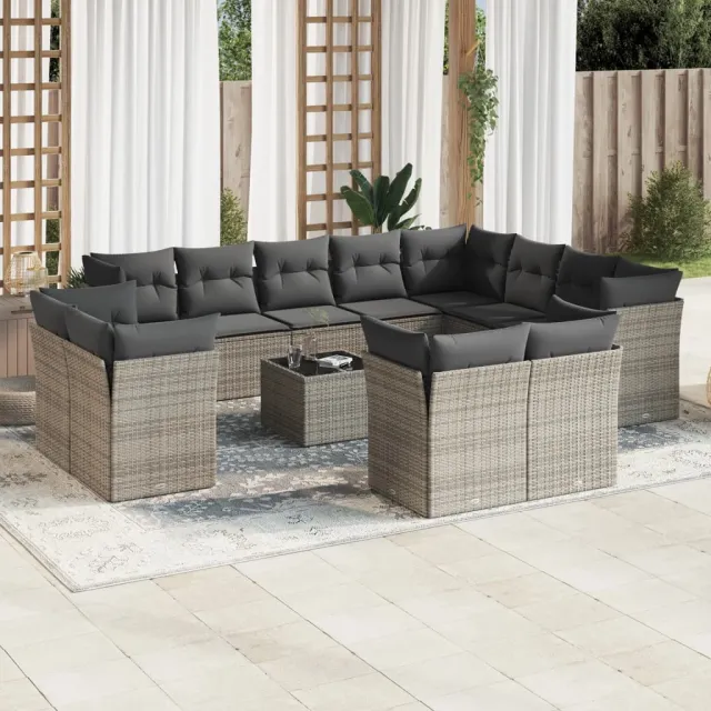 vidaXL 13-delige Loungeset met kussens poly rattan grijs, foto 2
