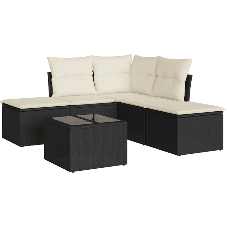 vidaXL 6-delige Loungeset met kussens poly rattan zwart