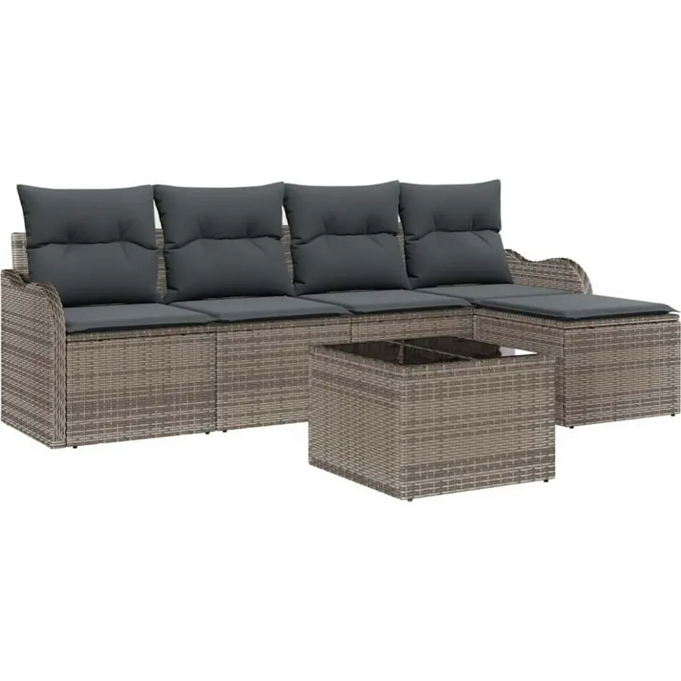 vidaXL Tuin Sofa Set 6 st Grijs poly rattan