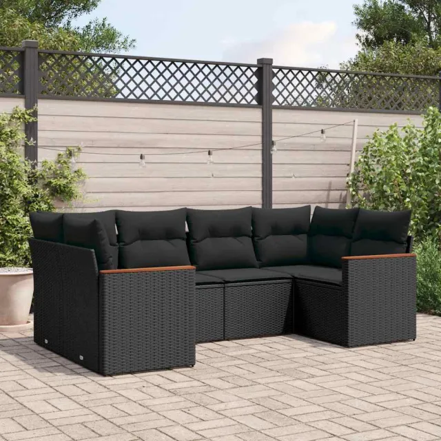 vidaXL 6-delige Loungeset met kussens poly rattan zwart, foto 2