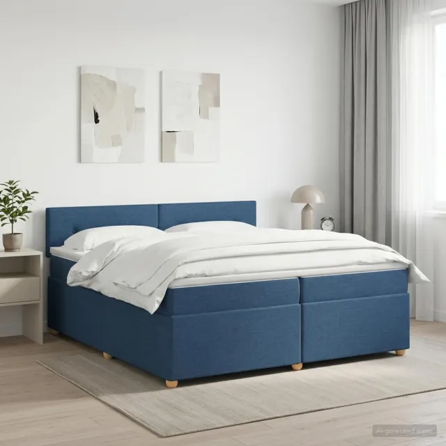 vidaXL Boxspringbed met matras met hoofdeinde Blauw 200 x 200 cm Stof