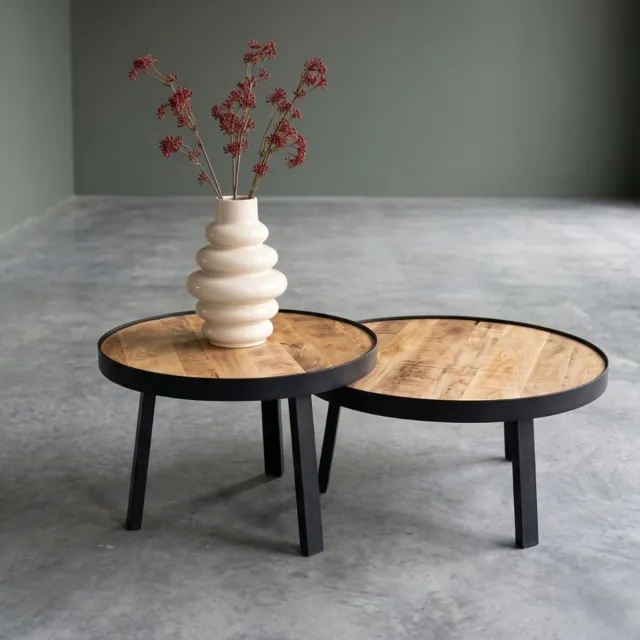 HUUS Salontafelset Sanne - Mangohouten salontafels - Salontafel rond Bruin
