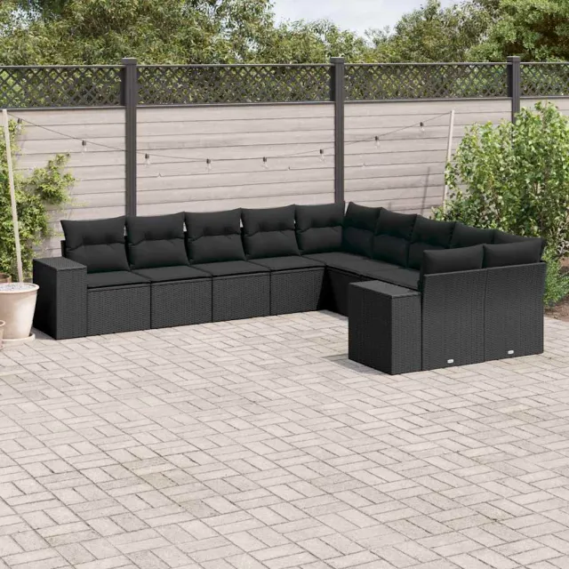 vidaXL 10-delige Loungeset met kussens poly rattan zwart, foto 2