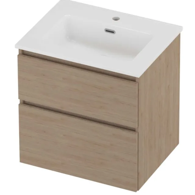 Proline Tribute Badmeubelset Porselein Elegant 1 Kraangat 60x46x62 cm Glans Wit Ideal Oak Eiken
