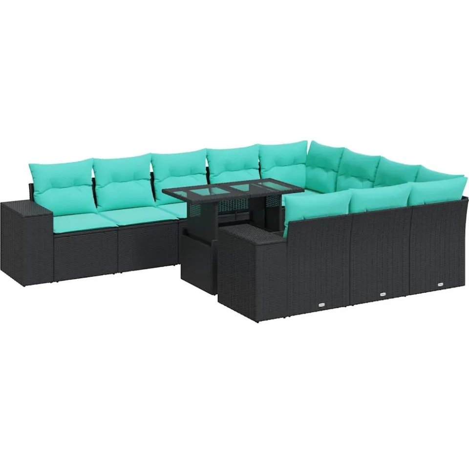 vidaXL 11-delige Loungeset met kussens poly rattan acacia zwart, foto 3