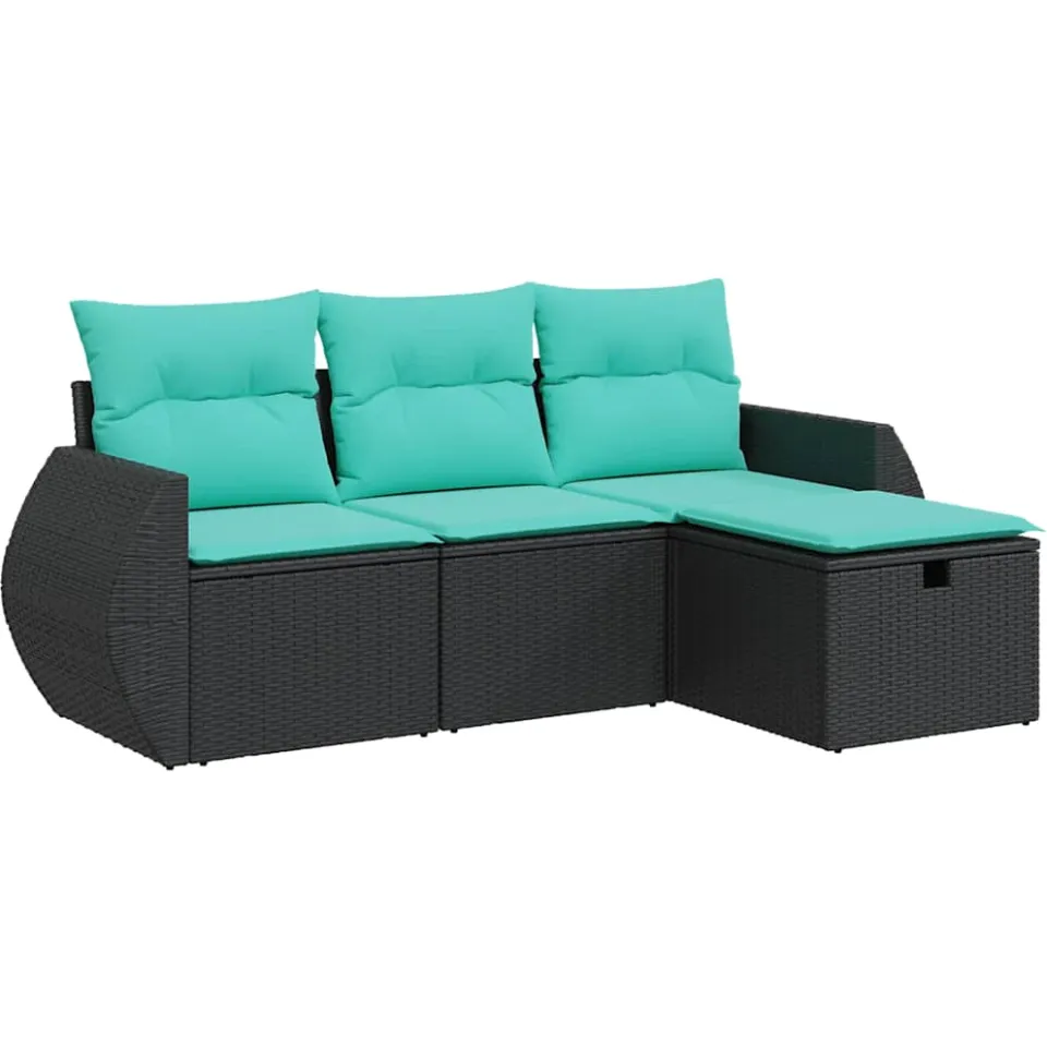 vidaXL 4-delige Loungeset met kussens poly rattan zwart, foto 3