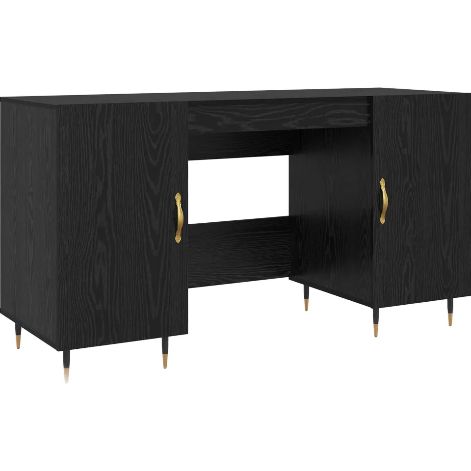 vidaXL Bureau Zwart eiken Bewerkt hout 140 x 50 x 75 cm, foto 3